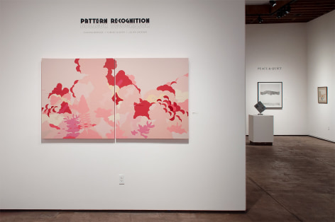 Installation photograph of PATTERN RECOGNITION: Claudia Borfiga | Yumiko Glover | Julika Lackner with Eric Beltz and William Dole in the background