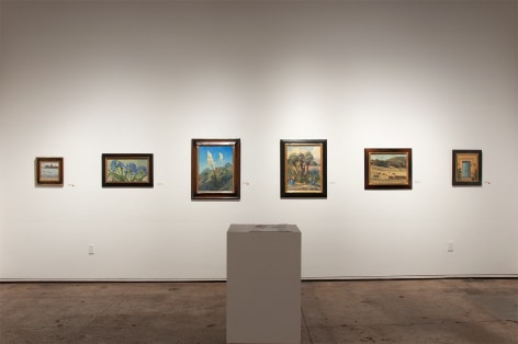 Installation photograph of MEREDITH BROOKS ABBOTT: Homestead with From Maggie's Beach, Agapanthas, Yucca - Into the Blue, By the Entrance - El Mirador, Long Blue Shadows, and Welcome - El Mirador