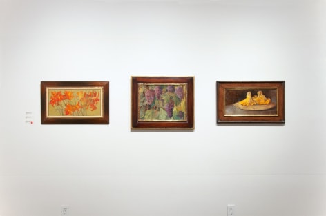 Installation photograph of MEREDITH BROOKS ABBOTT: Homestead with Tiger Lillies, Grapes, and Chantrelle Mushrooms