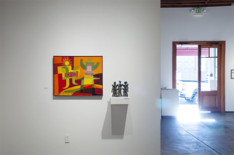 Installation photograph of JUXTAPOSED: The Art of Curation with works by Werner Drewes and Edgar Ewing