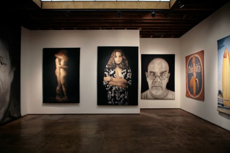 Installation photograph of Tapestries exhibition, Martha Mayer Erlebacher, John Nava, Chuck Close, Mel Ramos, Hank Pitcher