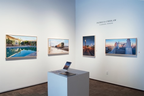 Installation photograph of PATRICIA CHIDLAW: Elsewhere, Paradise with Hope Springs, Freight and First Street Bridge, Gold Line, and Dawn, Sixth Street Viaduct