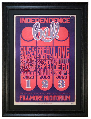 BG-14 poster called Independence Ball by Wes Wilson. 1966 Grateful Dead concert poster also advertised the band called &quot;Love&quot; and Big Brother &amp; The Holding Company, Quicksilver Messenger Service, The Great Society, The Charlatans and Sopwith Camel