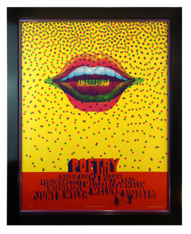 Poetry reading at the Nourse Theatre 1968 in San Francisco poster by Victor Moscoso. Incredible Poetry poster.