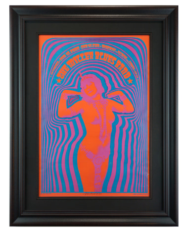 NR-2 poster by Victor Moscoso for Miller Blues Band at the Matrix in San Francisco, 1967. Neon Rose poster with pinup Theda Bara.