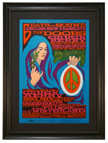 BG-99 Doors Poster 1967 with Chuch Berry, Jefferson Airplane, Quicksilver and Big Brother &amp; the Holding Co. at Winterland News Year 1967-1968 by Bonnie MacLean called Six Days of Sound