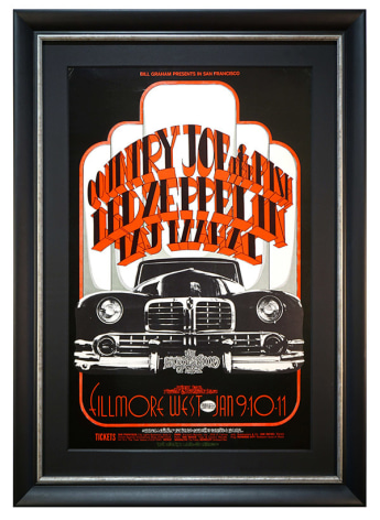 BG-155 Original and Early Concert Poster 1969 Led Zeppelin with Country Joe &amp; The Fish at Fillmore West Jan 9-11, 1969 with a big Limousine by Randy Tuten