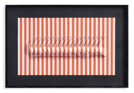 Julio Le Parc,&nbsp;Untitled N&ordm; 041 (Vibration Rouge), 1970. Serigraph, wooden box, metal and plexiglass, 18 x 12 1/16 x 1 &frac14; in. (45.7 x 30.6 x 3.2 cm.)