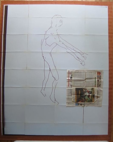 Crist&oacute;bal Lehyt, Drama Projection, 2014. 32 inkjet prints on archival paper, newspaper collage and acrylic paint, 96 in. x 72 in.