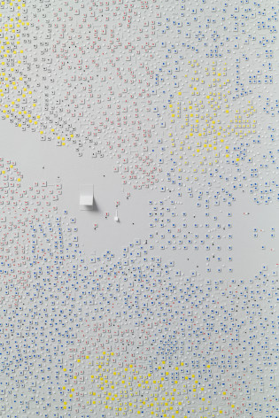 Marco Maggi, No visual distancing (Colors on Grey), detail, 2021. Paper on paper on paper, 24 x 18 in. (61 x 45.7 cm.)