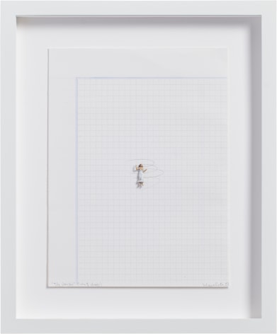 Liliana Porter, The Dancer (White Dress), 2023. Graphite and figurine on notebook paper, 8 &frac14; x 6 &frac14; in. (21 x 15.9 cm.)