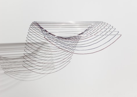 Elias Crespin, La Danza de las catenarias, 2019. Aluminum, wool, motors and electronic interface, 6 11/16 x 51 1/8 x 29 7/8 in. (17 x 130 x 76 cm.)