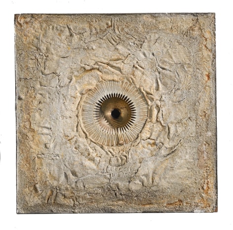 Elsa Gramcko, Plenitud [Fullness], 1966. Metal part, comb and mixed media on wood, 13 3/4 x 13 3/4 in.&nbsp;(35 x 35 cm.)