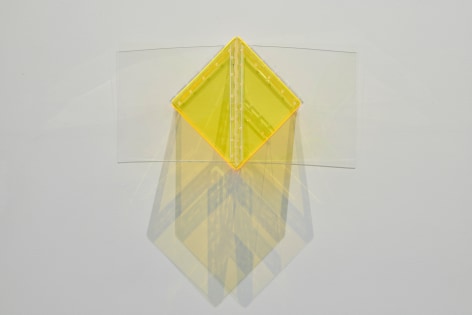 Marta Chilindron. Yellow Wall Cube, 2015, fluorescent yellow and clear acrylic and hinges, 15 x 31 x 11 in.