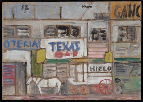 Francisco Matto, Texas Ice Wagon, 1957. Oil on artist board, 11 x 15 1/2 in. (27.9 x 39.4 cm.)
