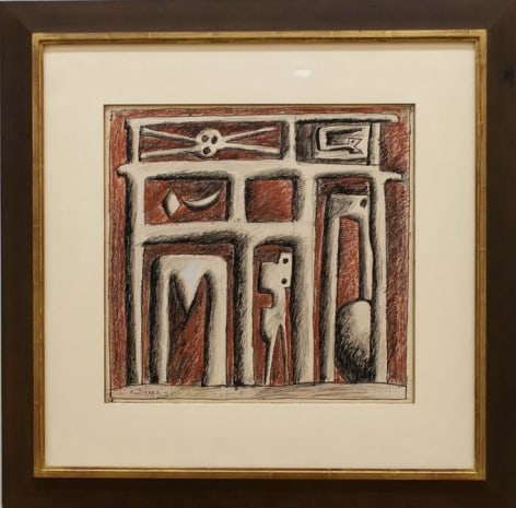 Augusto Torres, Estructura sobre rojo, 1977. Ink and tempera on paper, 15 x 16 in. / 38 x 40.6 cm.
