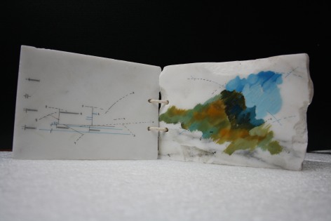 Marie Orensanz. nature energie force, 1989. Drawing and paint on marble, 4 11/16 x 6 7/8 x 1 15/16 in. (12 x 17.5 x 5 cm.)