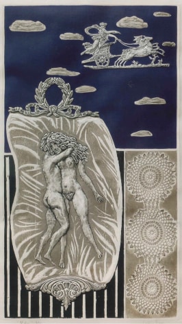 Antonio Berni, The Embrace (El abrazo), c. 1970. Xilo-collage relief, 37 1/2 x 22 1/8 in. (95.3 x 56.2 cm.)
