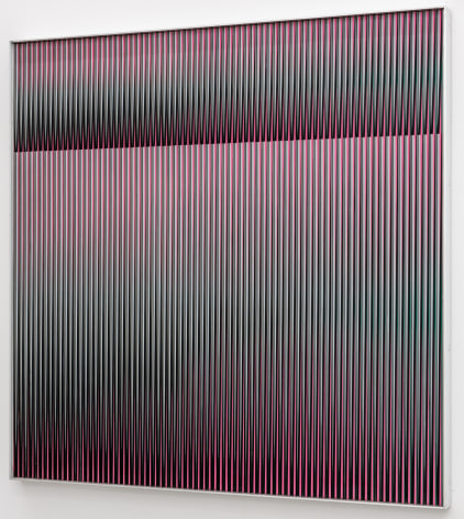 Carlos Cruz-Diez, Physichromie 888, 1974. Aluminum, silkscreen, and stainless steel, 35 x 35 x 2 in.