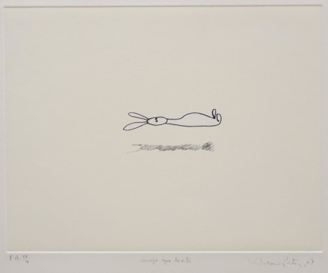 Liliana Porter, Conejo que levita, 2007. Hand colored etching, 15 1/4 in. x 22 1/4 in.