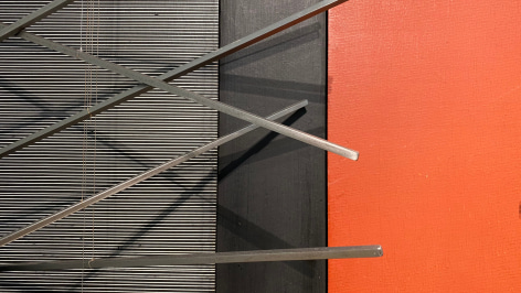 Jes&uacute;s Rafael Soto, Vibraci&oacute;n, Bastones con Rojo, 1964. 20 1/16 x 40 5/32 x 5 3/32 in. (51 x 102 x 13 cm.) (detail)