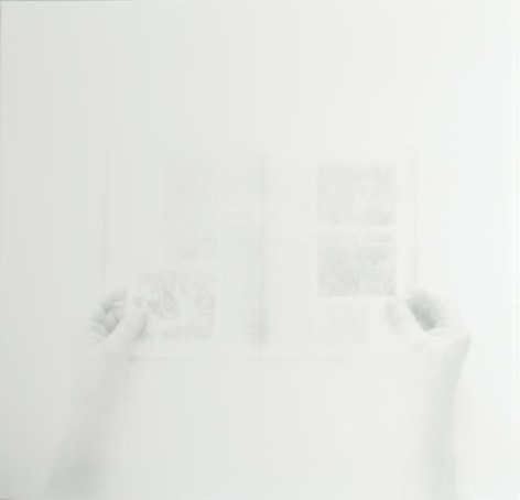 Oscar Muñoz, Libro abierto (con manos) (1 piece) Ed. 1/3 (Ed. of 3+2 AP), 2011. Impression with coal dust on methacrylate, 19 x 16 in. 