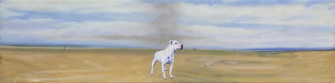 Miguel Angel R&iacute;os,&nbsp;Paisaje con perro blanco, 2004. Acrylic on formica, 10 &frac14; x 41 ⅜ inches.