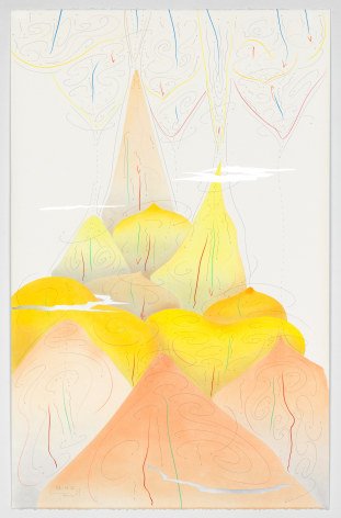 Jorinde Voigt,&nbsp;Yellow Hills VIII, 2017. Signed,&nbsp;Ink, aluminium leaf, pastel, oil chalks and graphite on paper,&nbsp;58 ⅞ x 39 x 3 &frac12; in. (149.5 x 99 x 9 cm.)