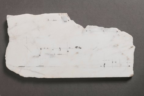 Marie Orensanz,&nbsp;La Force de la Nature, 1978,&nbsp;Drawing on marble (statuary),&nbsp;10 3/8 x 20 3/4 x 5/8 inches (26.5 x 52.6 x 1.5 cm.)
