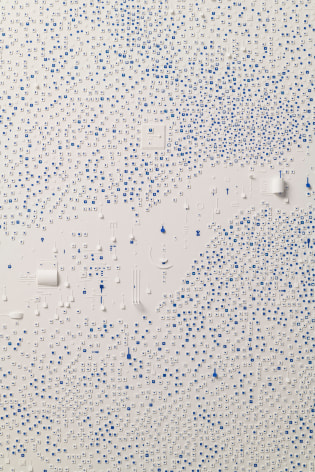Marco Maggi, No visual distancing (Blue on White), detail, 2021. Paper on paper on paper, 24 x 18 in. (61 x 45.7 cm.)