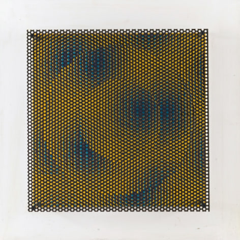 Antonio Asis,&nbsp;C&iacute;rculos Violet y Azul, 1970. Acrylic on wood and metal, 26 x 25 15/16 x 5 27/32 in. (66 x 66 x 14.9 cm.)