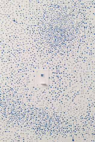 Marco Maggi, No visual distancing (Blue on White), detail, 2021. Paper on paper on paper, 24 x 18 in. (61 x 45.7 cm.)