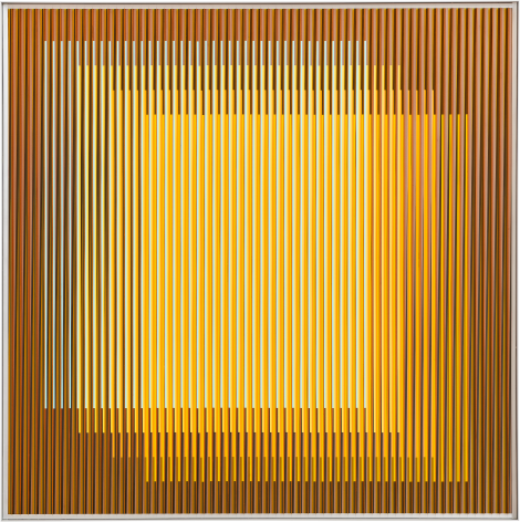 Carlos Cruz-Diez. Physichromie Panam 200, 2015. Chromography on aluminum. 27 9/16 x 27 9/16 inches.