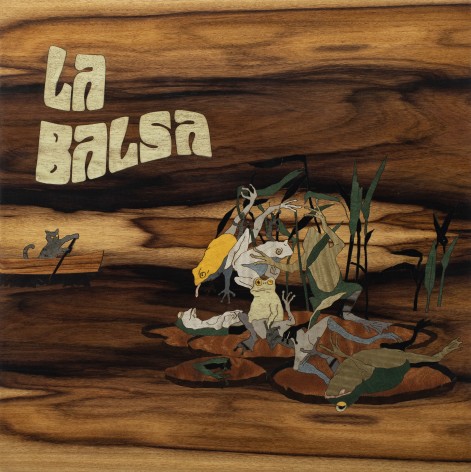 Sebasti&aacute;n Gord&iacute;n, La Balsa, Edition 2/2, 2024. Natural and dyed wood veneer on panel 13 x 13 in. (33 x 33 cm.)