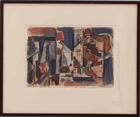 Julio Alpuy, Pareja conversando (Ramo de flores), 1961. Ink and watercolor on paper, 9 1/2 x 13 1/2 in. / 24 x 34.5 cm.