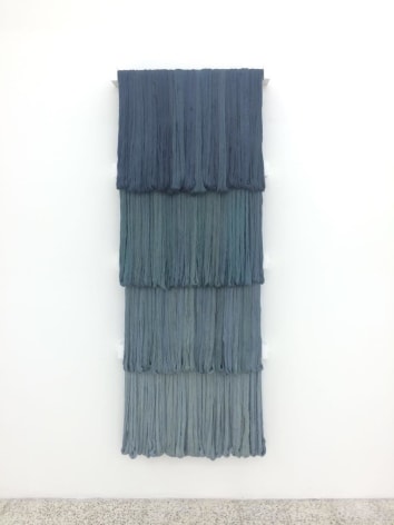 Sandra Monterroso, Expoliada III. From the series &quot; Wounds can also be dyed blue.&quot;, 2016. Yarn dyed with indigo and wood., 70 13/16 x 31 1/2 x 4 11/16 in.