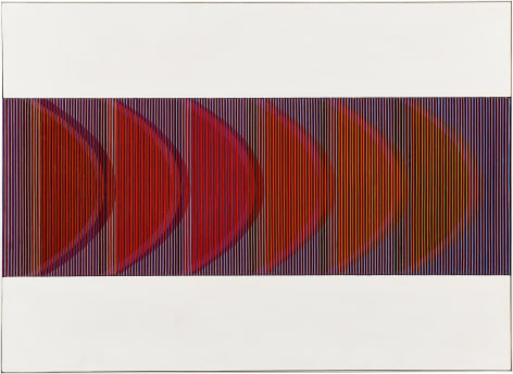 Carlos Cruz-Diez,&nbsp;Physichromie N&ordm; 140, 1964. Casein [Plaka] on cardboard, pvc, acrylic paint, wood, 24 ⅜ x 33 &frac12; inches 62 x 85 cm.