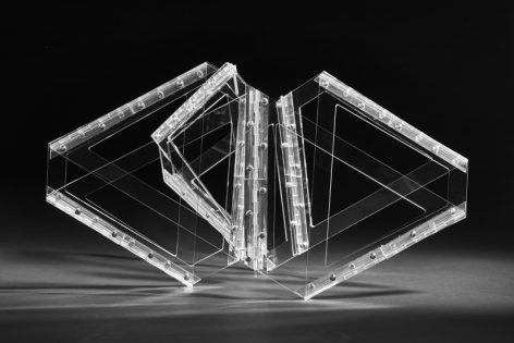 Marta Chilindron. Hollow Mobius (Clear Frame), 2018, acrylic and hinges, 14 15/16 x 26 x 26 in.