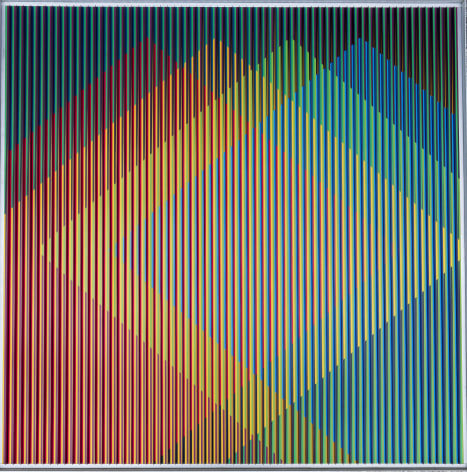 Carlos Cruz-Diez. Physichromie Panam 69, 2011. Pigments Chromography on aluminum, PVC, acrylic and self-adhesive. 27 9/16 x 27 9/16 inches.