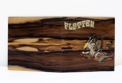 Sebasti&aacute;n Gord&iacute;n, La balsa, edici&oacute;n sueca deluxe, Edition 3/3, 2024. Natural and dyed wood veneer on panel, 13 x 25.97 in. (33 x 66 cm.)