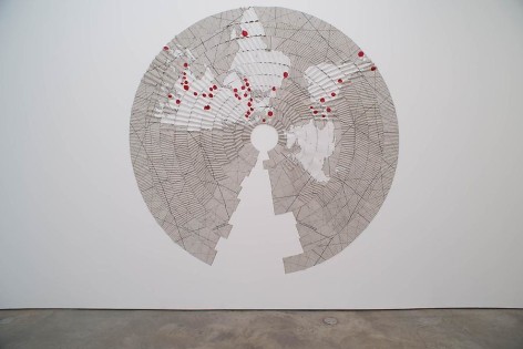 Miguel Angel R&iacute;os, Pleats and Borders #2 ,1994-1995. Drawing, acrylic on pleated canvas with push pins, 130 in. diameter