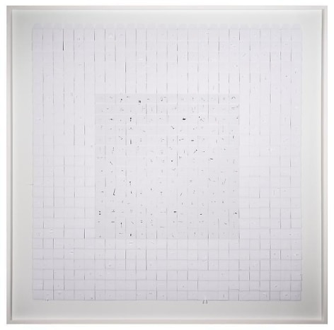 Marco Maggi, Instant Messages, 2013. Cuts and folds on 700 coin envelopes with colored messages, 60 in. x 60 in.