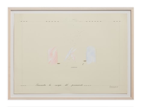 Marie Orensanz,&nbsp;Transmitir la energ&iacute;a del pensamiento, 1974,&nbsp;Acrylic pencil, paint, ink, letraset, and graphite on paper,&nbsp;19 3/4 x 27 1/2 inches (50 x 70 cm.)