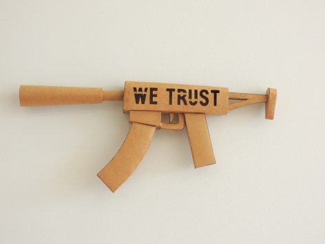Miguel Angel R&iacute;os, WE TRUST, 2011. Mexican craft paper, 11 x 80 5/16 x 1 1/16 in. (27.9 x 204 x 2.7 cm.)