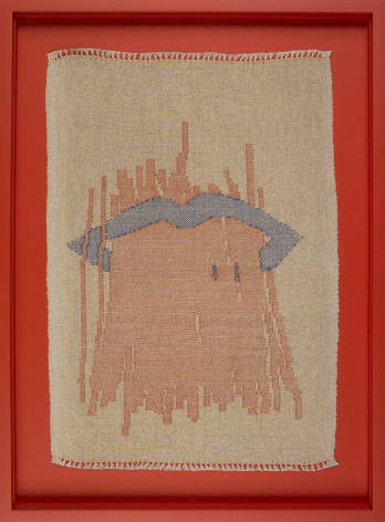 Liz Cohen,&nbsp;Untitled Napkin Weaving # 5, 2015.&nbsp;Linen, silk, wool,&nbsp;13 3/4 x 18 3/4 in. (34.9 x 47.6 cm.)