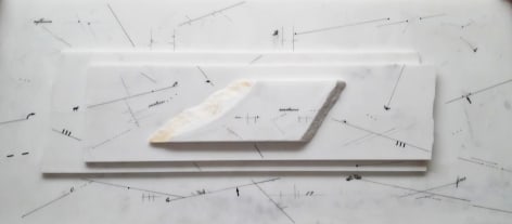 Marie Orensanz. Nature resistance, 2014. Drawing on marble, 14 9/16 x 33 1/16 x 1 15/16 in. (37 x 84 x 5 cm.)