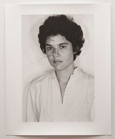 Liliana Porter, Untitled (Self portrait with square), 1973. Modern gelatin silver photograph, 20 in. x 16 in.