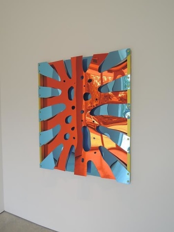 Thomas Glassford, Untitled, 2014. Mirrored Plexiglas and anodized aluminum, 48 in. x 41 5/16 in. x 2 3/4 in.