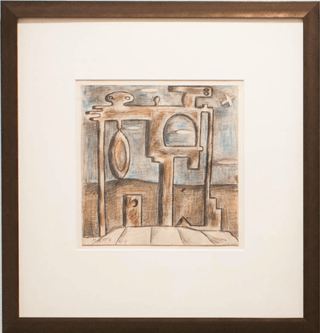 Francisco Matto, Formas - proyecto de monumento, 1979. Pencil, crayon, and watercolor on paper, 8 1/2 x 8 1/2 in. / 21.6 x 21.6 cm.