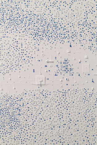 Marco Maggi, No visual distancing (Blue on White), detail, 2021. Paper on paper on paper, 24 x 18 in. (61 x 45.7 cm.)